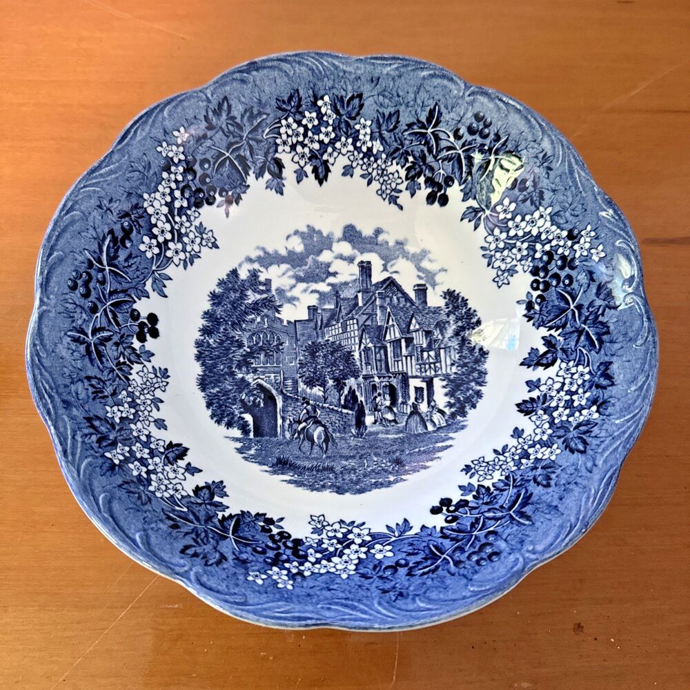 J&G Meakin Romantic England West Gate And Leicester Hospital Blue Serving Bowl